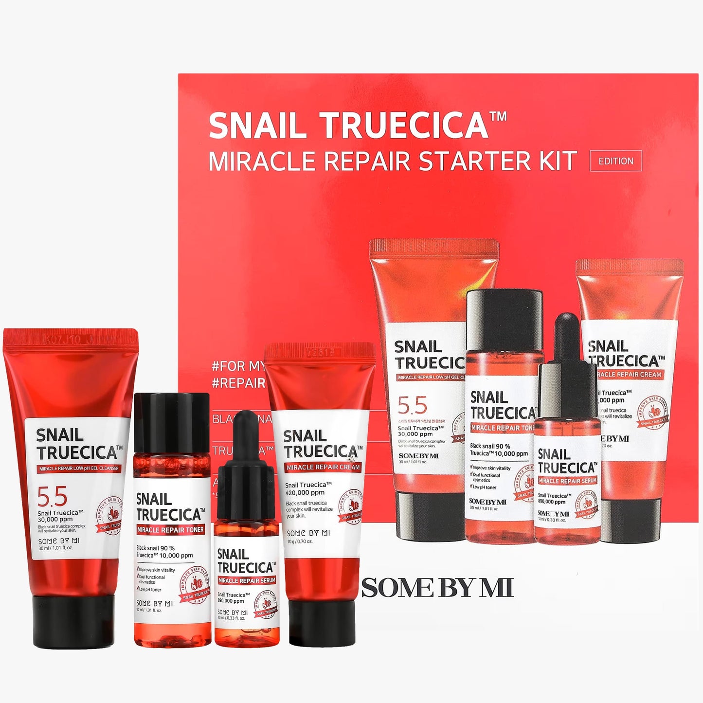 SOME BY MI - Snail Truecica Miracle Repair Starter Kit - Kit Découverte Soins visage - Para Klean
