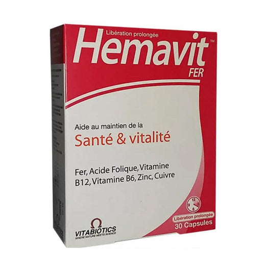 Vitabiotics Hemavit Fer Santé et Vitalité 30 Capsules - Para Klean