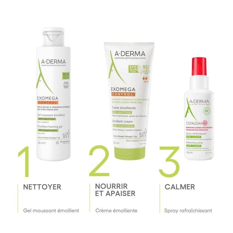 A-Derma EXOMEGA CONTROL Gel Moussant Émollient anti-grattage - Para Klean
