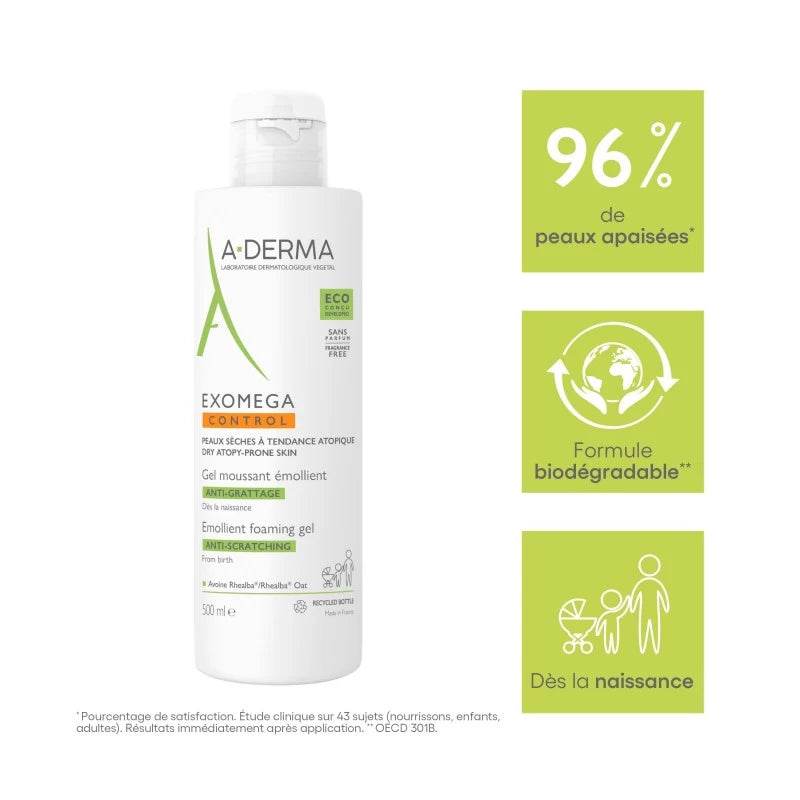 A-Derma EXOMEGA CONTROL Gel Moussant Émollient anti-grattage - Para Klean