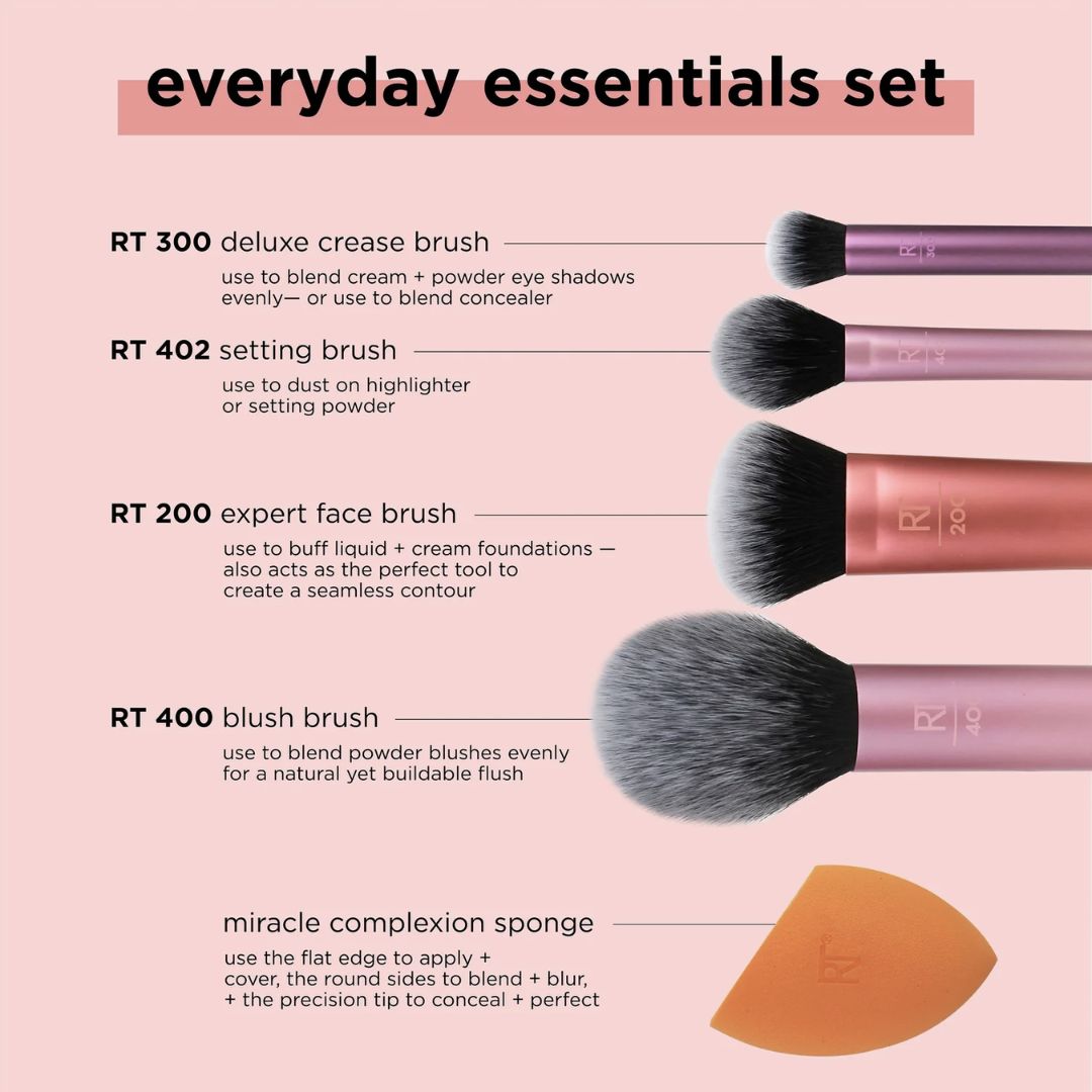 Real Techniques Everyday Essentials Makeup Brush Set - Para Klean