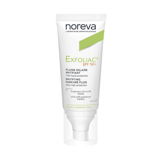 Noreva Exfoliac Fluide solaire matifiant SPF50+ 40ml {{ para_klean }}