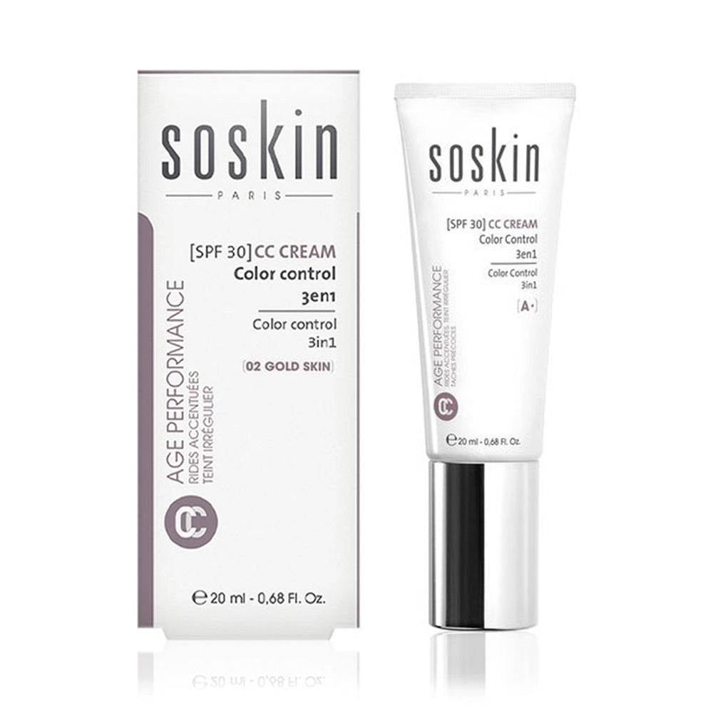 Soskin CC Crème Color Control 3 en 1 Gold Skin 02 SPF 30+ 20 ml - Para Klean