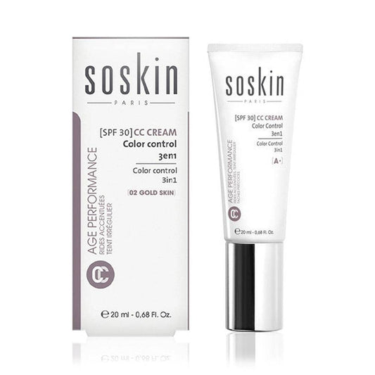 Soskin CC Crème Color Control 3 en 1 Gold Skin 02 SPF 30+ 20 ml - Para Klean