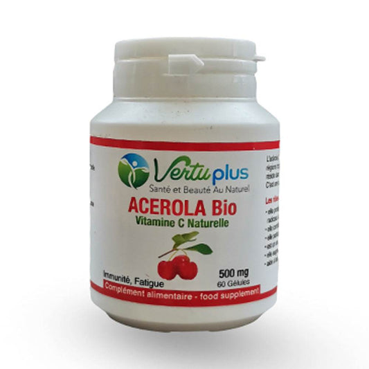 Vertu Plus Acerola Bio Vitamine C Naturelle 500 mg 60 Gélules {{ para_klean }}