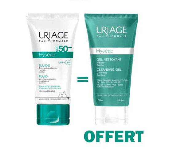 Uriage HYSÉAC Fluide SPF50+ 50ml = GEL NETTOYANT 50ML OFFERT - Para Klean