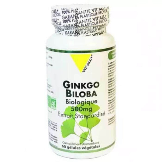 VITALL+ Ginkgo biloba biologique 500mg 60capsules {{ para_klean }}